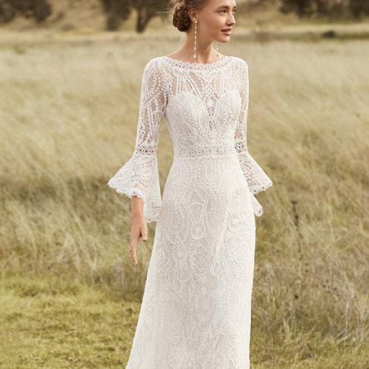 Vestido de Novia Bohemio Retro con Encaje Ligero