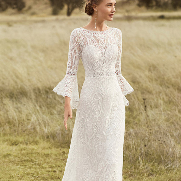 Vestido de Novia Bohemio Retro con Encaje Ligero