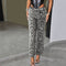 Pantalones Rectos Estampado Leopardo con Lentejuelas - Diseño Europeo