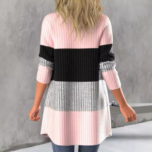 Abrigo Largo Casual para Mujer con Detalle de Raya Lateral Contrastante y Cuello Abierto - Image 3