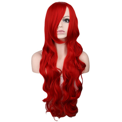 Peluca Cosplay Sirena Anime Rojo Oscuro Cabello Largo Ondulado - Image 24