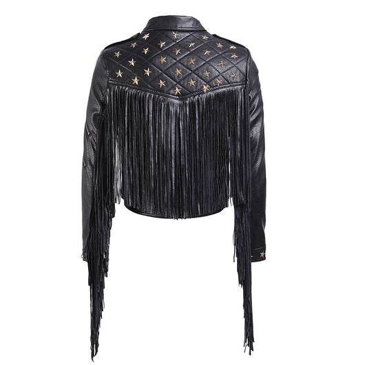 Chaqueta de Cuero para Mujer con Tachuelas Estrella y Borlas - Image 4