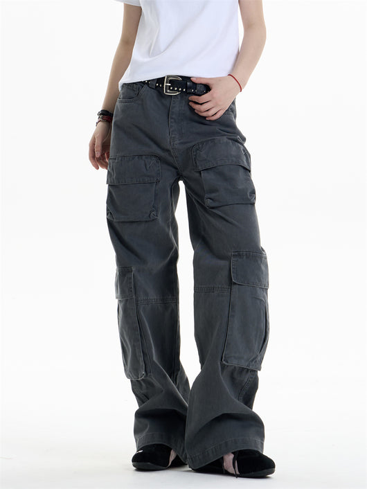 Pantalones Cargo Mujer Cintura Alta Pierna Ancha Casual - Image 12