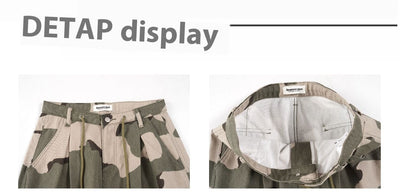 Pantalones Overol Camuflaje Plisados con Cordón - Corte Recto Ancho y Suelto - Image 9