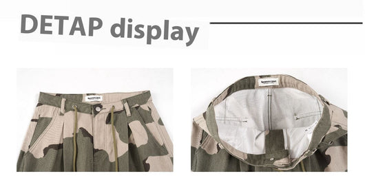 Pantalones Overol Camuflaje Plisados con Cordón - Corte Recto Ancho y Suelto - Image 9