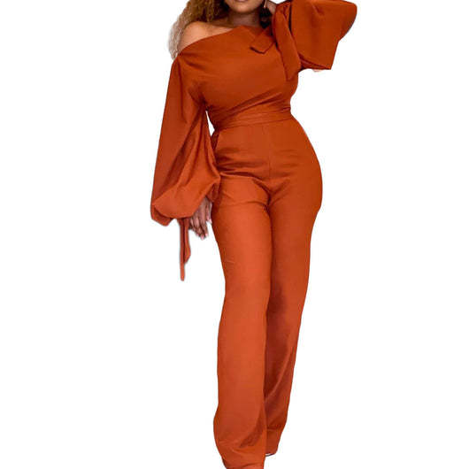 Jumpsuit Talla Grande Hombro Descubierto Color Sólido Africano - Image 5