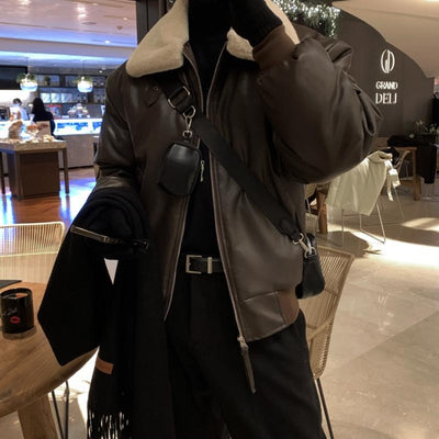 Chaqueta de Cuero con Lana Merino Gruesa - Estilo Edgy Moderno - Image 11