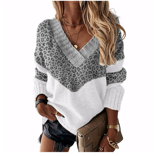 Suéter de Rayas con Estampado de Leopardo - Colección Otoño Invierno