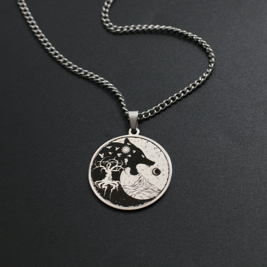 Collar Colgante Vintage Cabeza de Lobo Árbol de la Vida para Hombre - Image 9