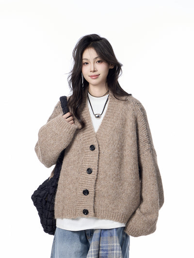 Cardigan de Punto Cuello V Mujer Estilo Relajado Suéter Holgado - Image 13