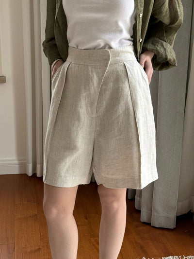 Pantalones Cropped Casual de Lino Tencel Texturado con Cierre Oblicuo - Image 13
