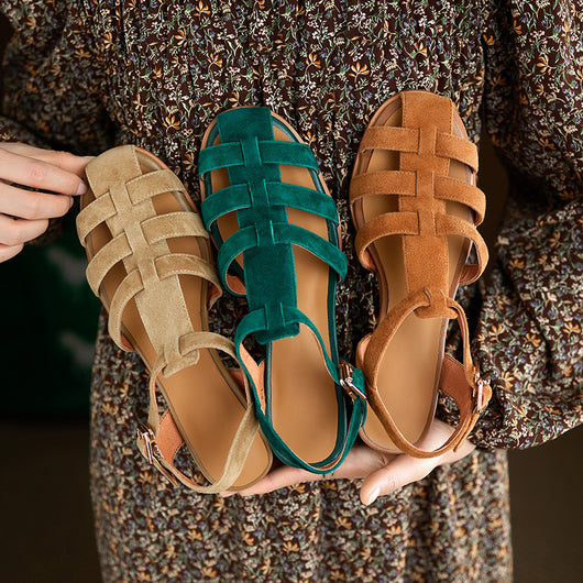 Sandalias Retro con Talón Grueso y Tira Trasera