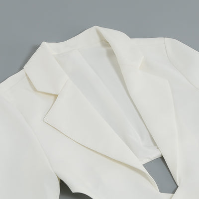 Conjunto de Dos Piezas: Blazer Blanco Manga Larga Escote V + Falda Corta - Image 13