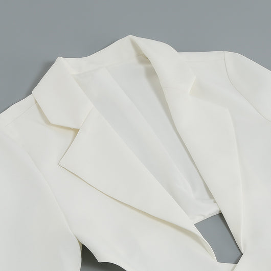 Conjunto de Dos Piezas: Blazer Blanco Manga Larga Escote V + Falda Corta - Image 13