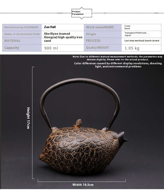 Tetera Artesanal Japonesa de Hierro Fundido con Patrón de Codorniz - Image 2