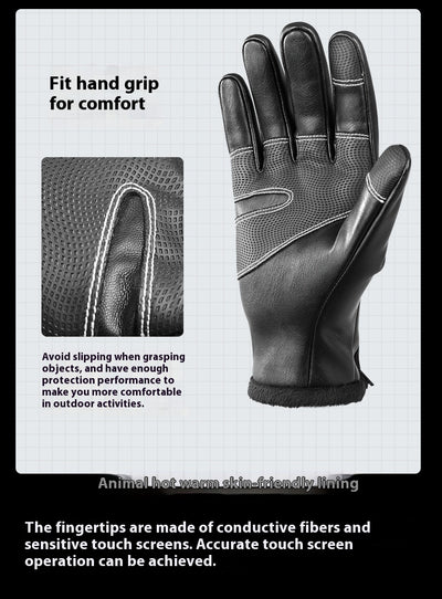 Guantes de Cuero Térmicos Aislados con Forro Polar para Motociclismo Invernal - Image 15