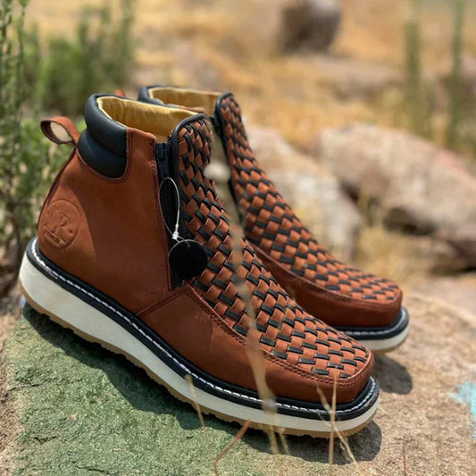 Bota Vaquera Retro Tejida a Mano con Cierre Lateral