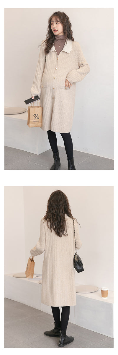 Cardigan Tipo Suéter Estilo Occidental Reductor de Edad con Cuello Solapa y Falda Tejida Elástica Midi - Image 9