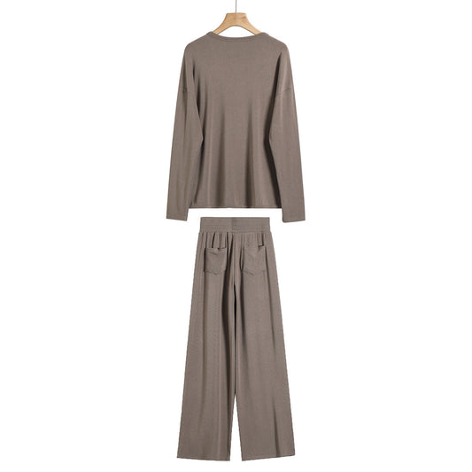 Conjunto de Pantalón Recto y Blusa Manga Larga Color Sólido - Image 2