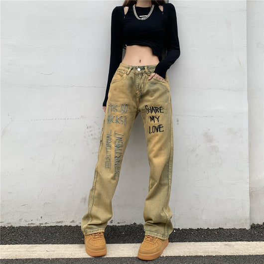 Jeans Talle Alto Rectos Sueltos con Efecto Salpicadura de Tinta