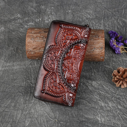 Cartera Larga de Cuero Grabado para Mujer - Image 9