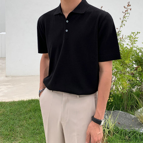 Polo de Seda Helada - Suéter Tejido Ligero de Manga Corta