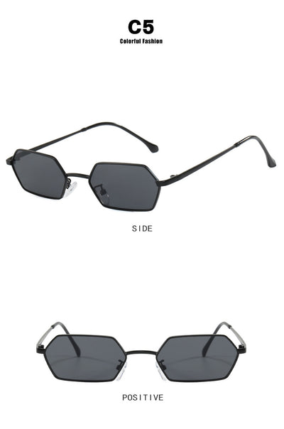 Women's polygonal sunglasses with gold frames and brown lenses, featuring a unique hexagonal shape. - Image 12