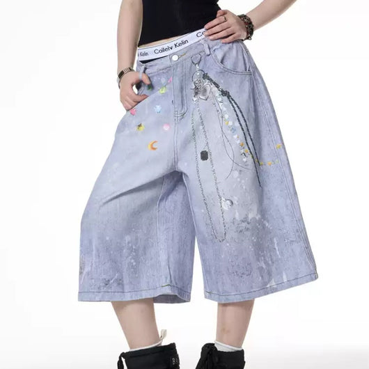 Shorts Denim Retro con Cadena Estampada para Mujer - Image 9