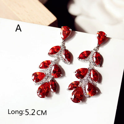 Aretes Largos de Novia con Rubí Rojo Paloma Talla Cuadrada Redonda - Image 5