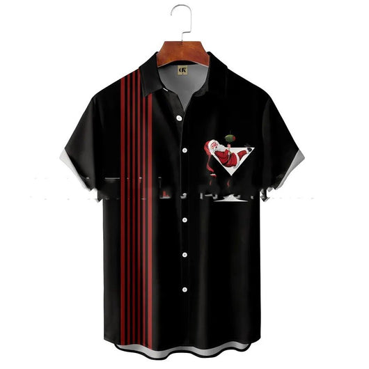 Camisa Estampada de Cuello Solapa para Hombre - Manga Corta Ideal para Festividades - Image 4
