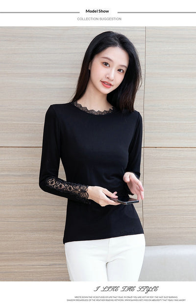 Blusa Negra Elegante Escote Profundo con Encaje y Mangas Largas - Image 9
