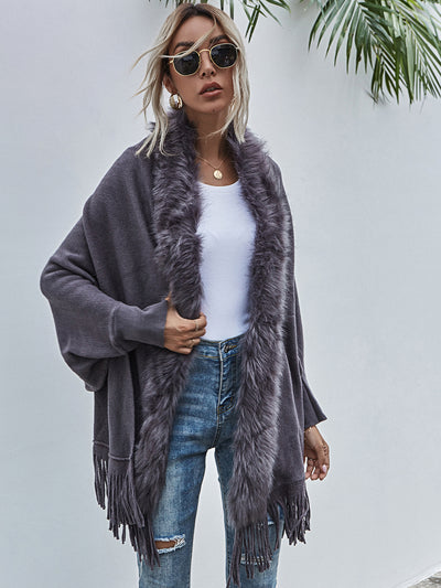 Cardigan Suéter con Cuello de Piel Sintética - Image 14