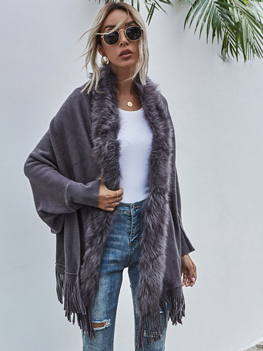 Cardigan Suéter con Cuello de Piel Sintética - Image 14