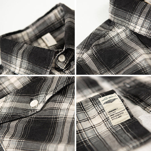 Camisa Cuadriculada de Algodón Puro para Hombre - Diseño Casual Holgado y Abrigo Reforzado - Image 4