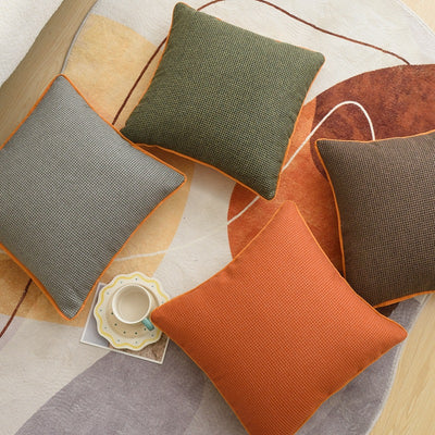 Funda de Almohada Cuadros Naranja en Algodón y Lino - Image 14