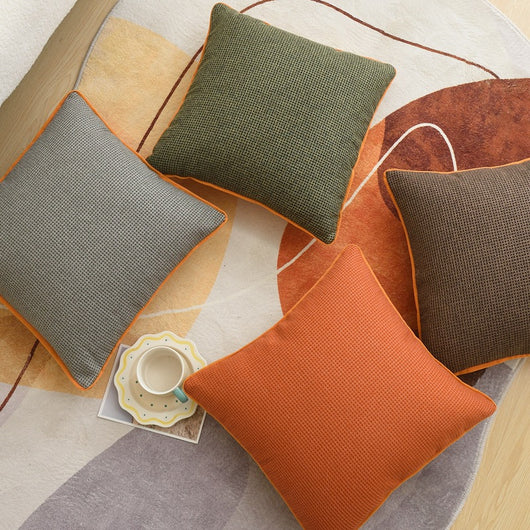 Funda de Almohada Cuadros Naranja en Algodón y Lino - Image 14