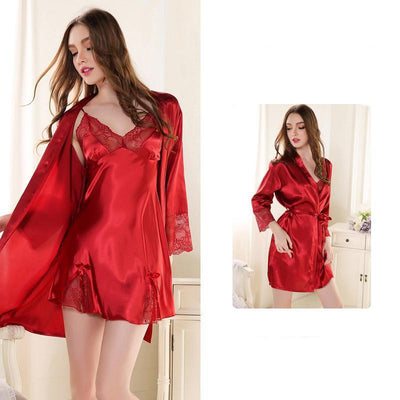 Conjunto de Dos Piezas Camisón Encaje Ice Silk con Tirantes - Image 9