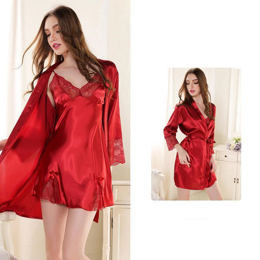 Conjunto de Dos Piezas Camisón Encaje Ice Silk con Tirantes - Image 9