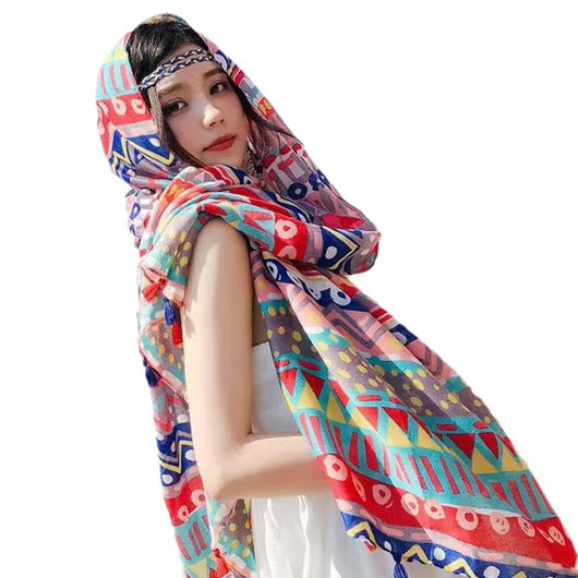 Rebozo Étnico de Algodón con Protección Solar y Flecos - Image 6