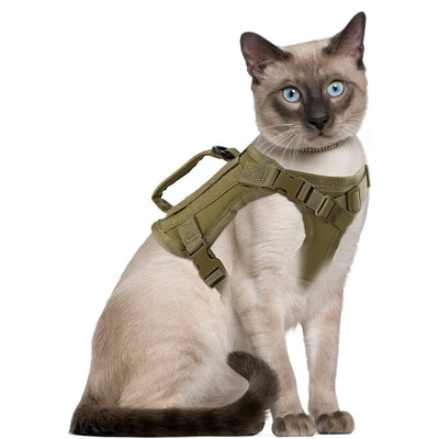 Black tactical pet harness made of Oxford cloth with an American flag patch, top handle, and quick-release buckles. - Image 8