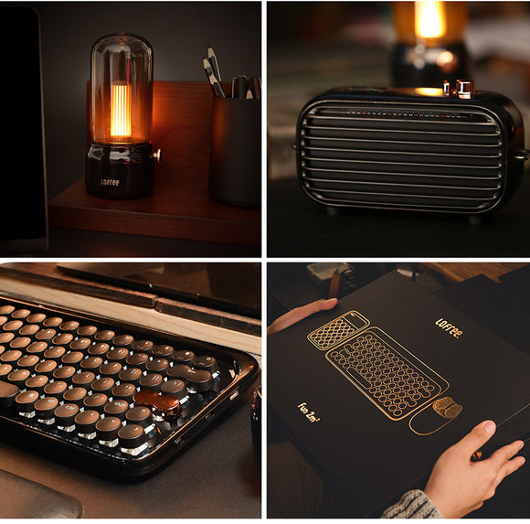 Set Teclado Mecánico y Ratón Inalámbrico Retro Oro Negro Textured