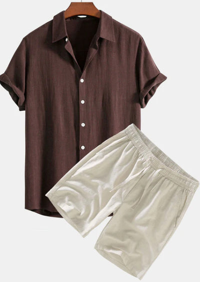 Conjunto Casual de Camisa y Shorts de Color Sólido para Hombre - Image 9