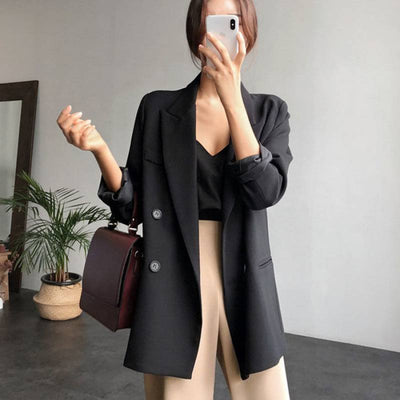 Blazer Drapeado Negro Estilo Coreano para Mujer - Image 6