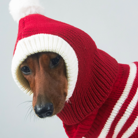 Gorro Elástico de Lana Tejida con Diseño Gatito y Cachorro