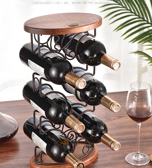 Botellero de Hierro Forjado con Base de Madera - Mueble Decorativo para 6 Botellas - Image 9