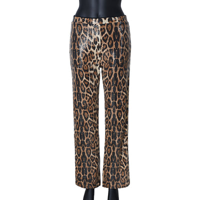 Pantalones Rectos Estampado Leopardo con Lentejuelas - Diseño Europeo - Image 9