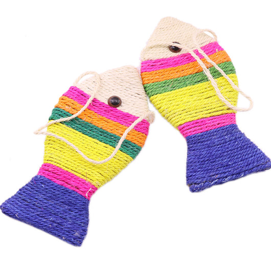 Two colorful fish-shaped sisal cat scratch boards, one large and one small, with striped bodies and dark blue tails. - Image 8