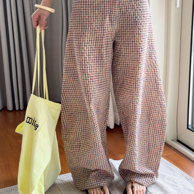 Pantalones de Lino Ancho Cuadros Mujer - Cómodos y Transpirables