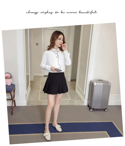 Blusa Blanca Holgada con Bordado de Gato - Diseño Adorable y Cómodo - Image 10