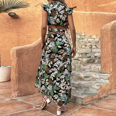 Vestido Estampado Escotado con Cordones y Abertura Lateral - Image 9